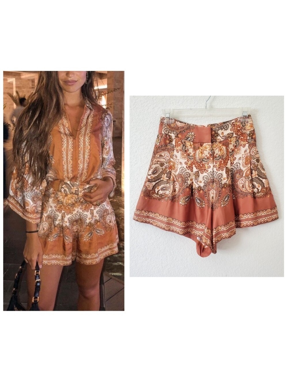 H&M Conscious Tencel Viscose Boho Paisley High Rise Shorts 2 XS Swingy Skort